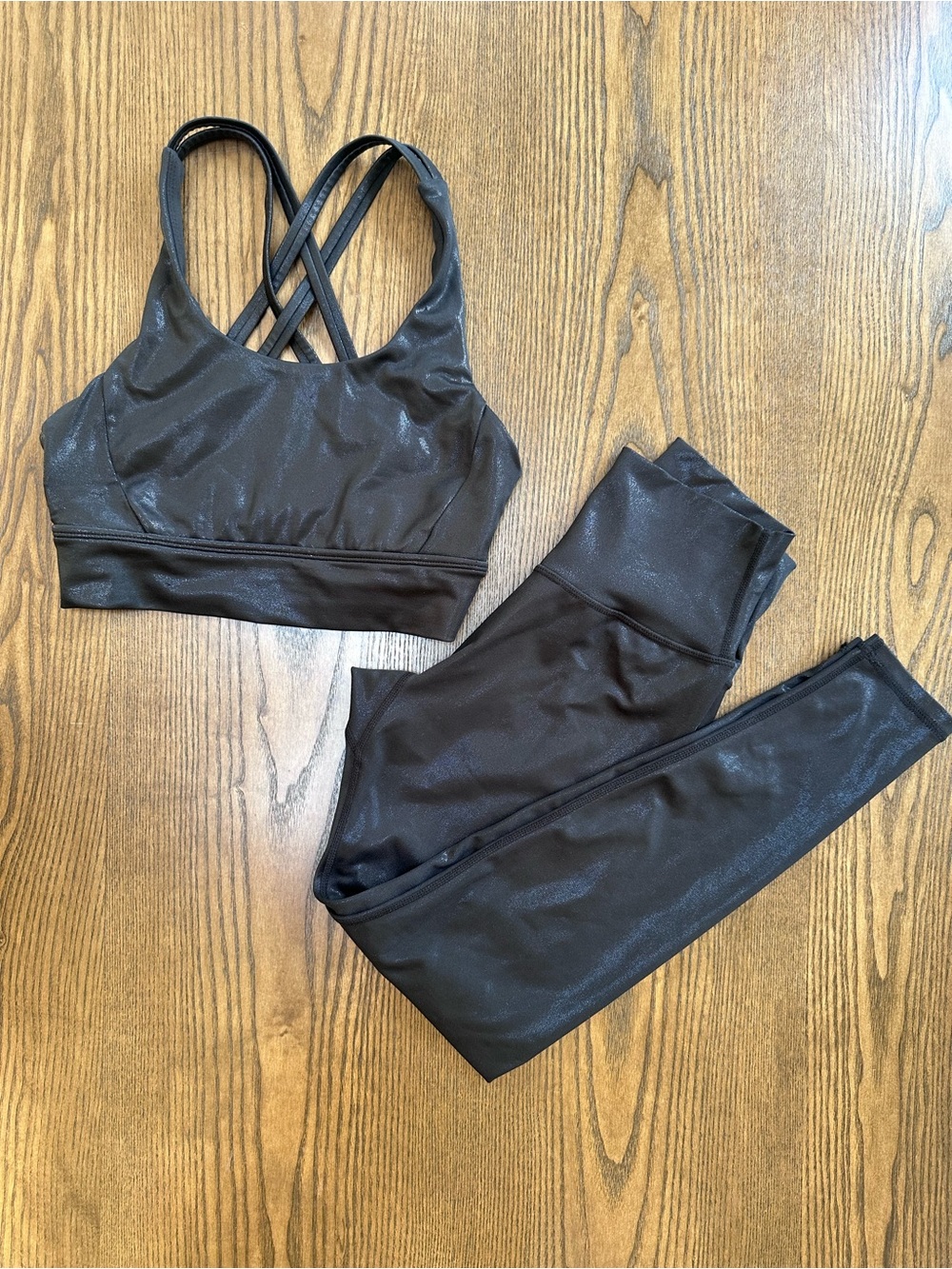 Buffbunny Collection Women's Black Shimmer Strappy Sports Bra & Legging Set